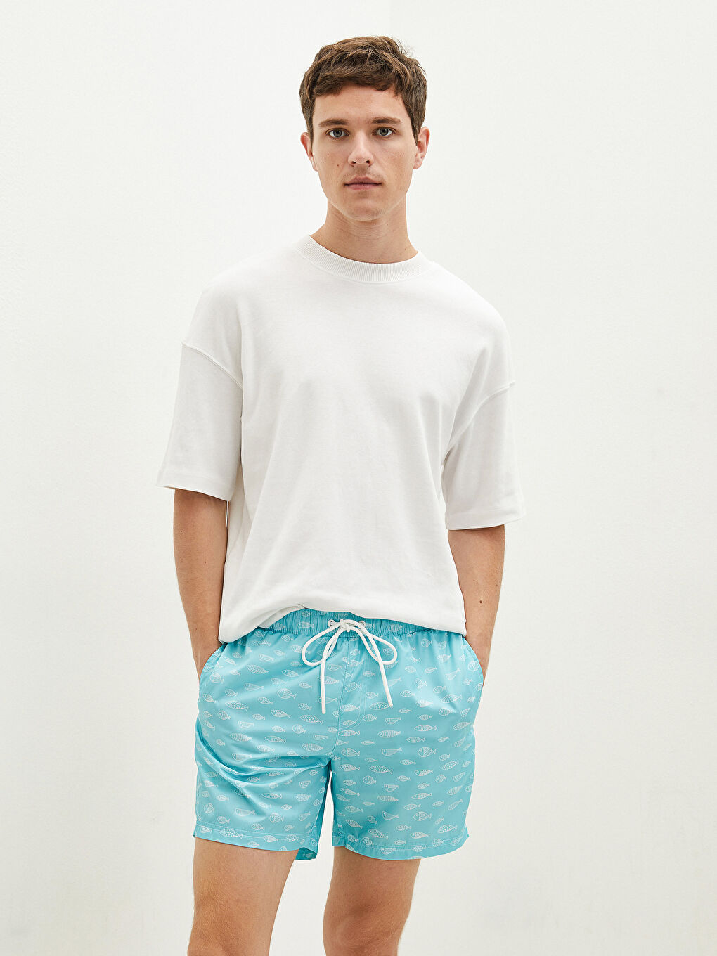 Yeşil Kısa Boy Desenli Erkek Deniz Şortu