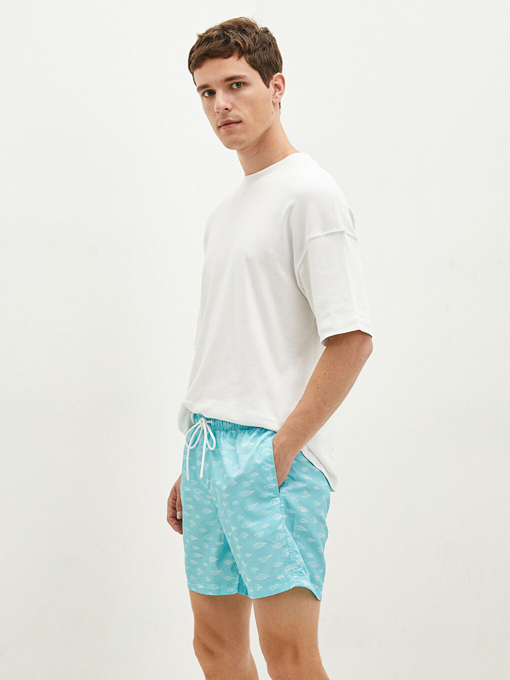 Yeşil Kısa Boy Desenli Erkek Deniz Şortu-1