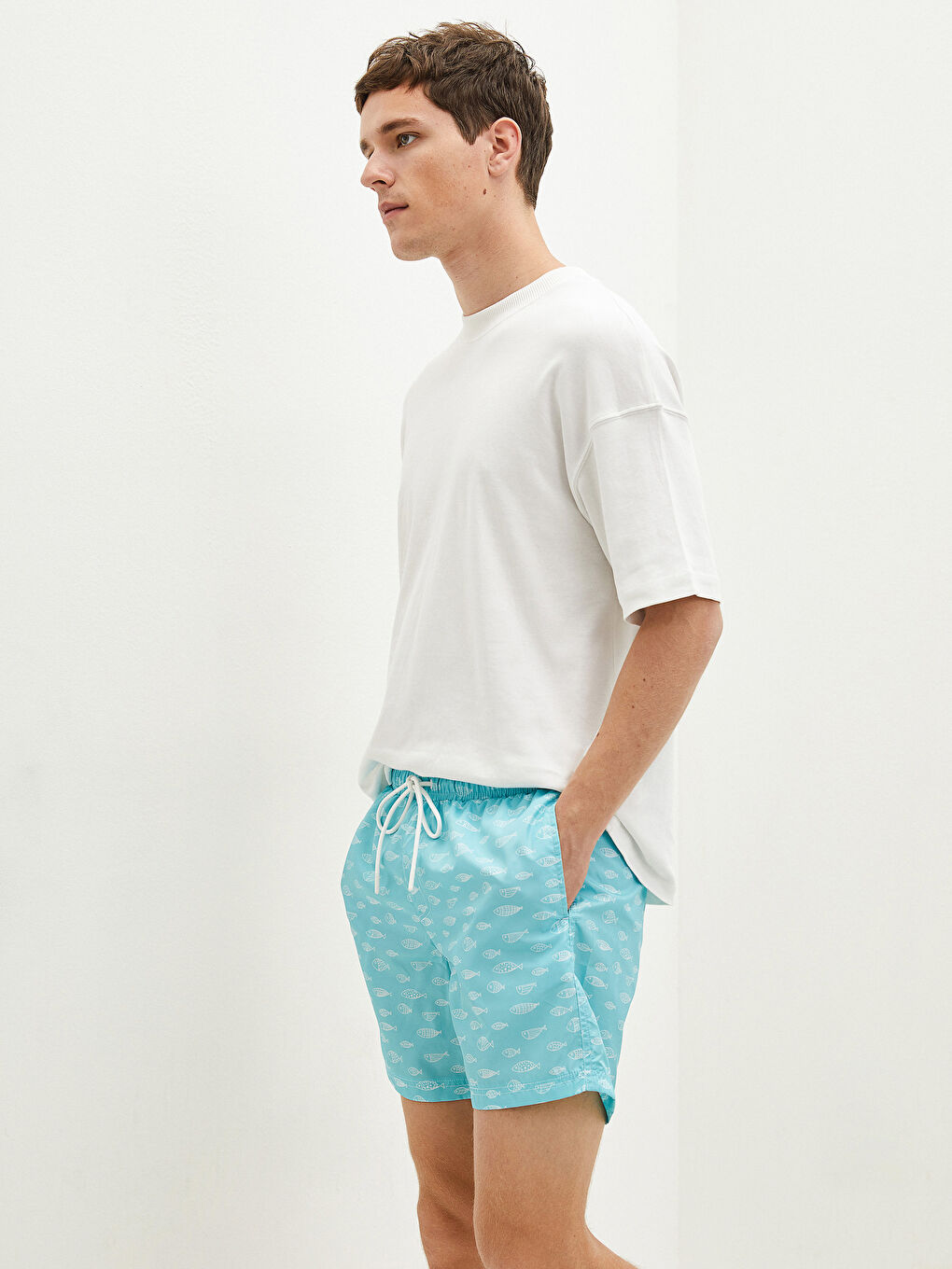 Yeşil Kısa Boy Desenli Erkek Deniz Şortu-2