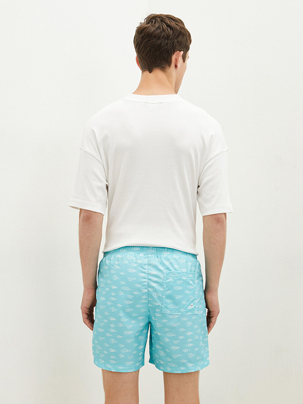 Yeşil Kısa Boy Desenli Erkek Deniz Şortu-3