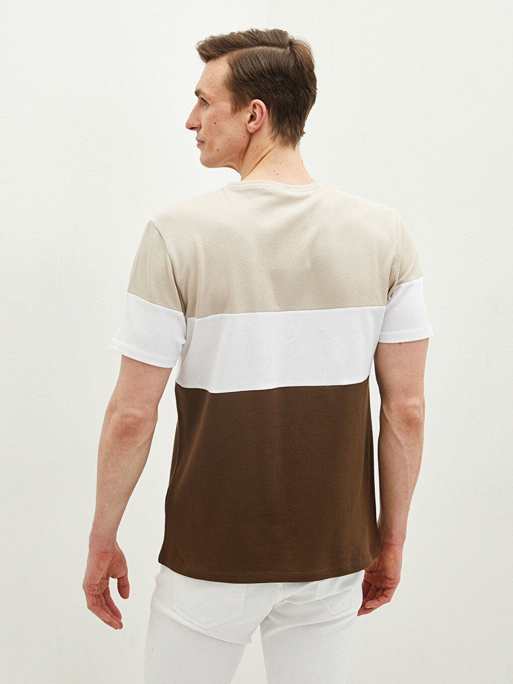 Kahverengi Bisiklet Yaka Kısa Kollu Renk Bloklu Pike Erkek Tişört-3