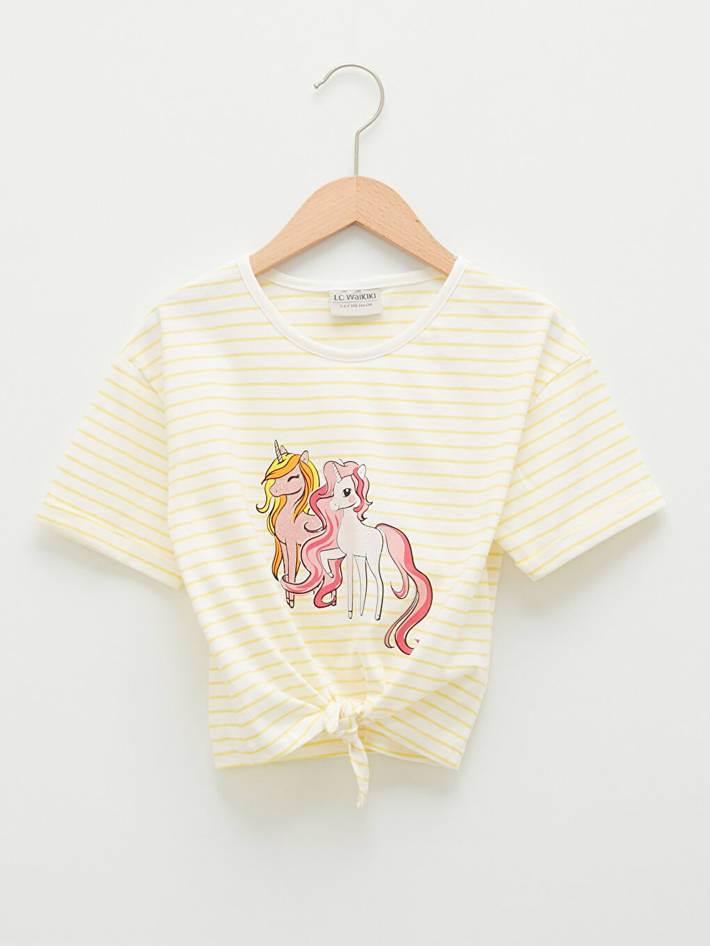 Sarı Bisiklet Yaka Baskılı Kısa Kollu Kız Çocuk Tişört