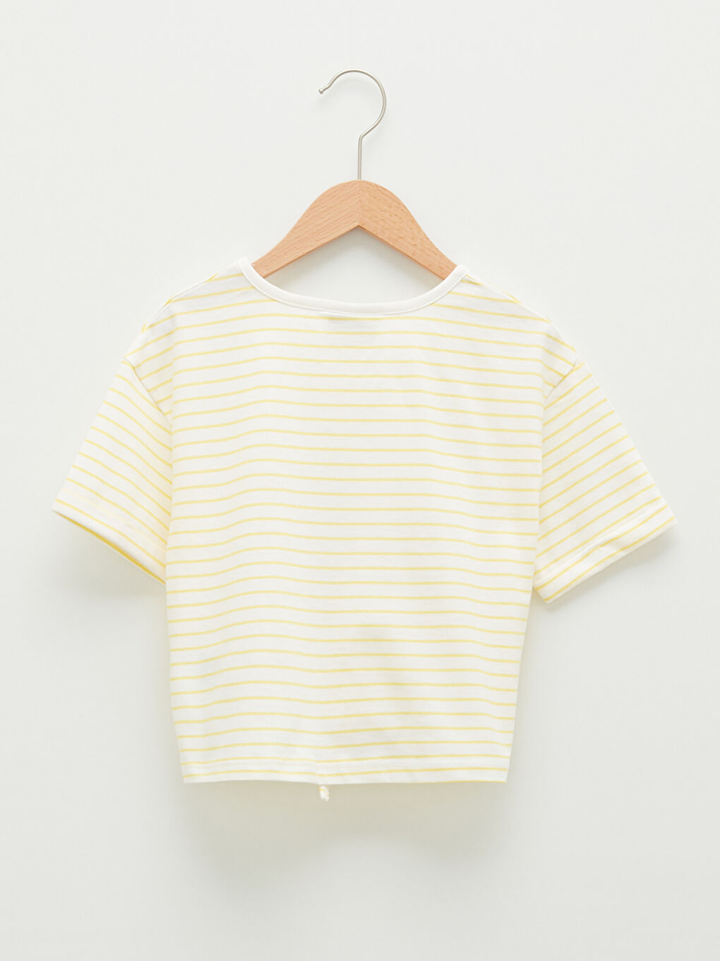 Sarı Bisiklet Yaka Baskılı Kısa Kollu Kız Çocuk Tişört-1