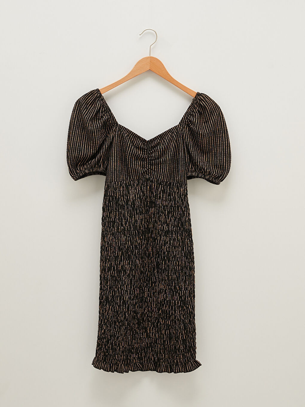 Siyah Desenli Kısa Kollu Krinkle Kumaş Kadın Elbise-6