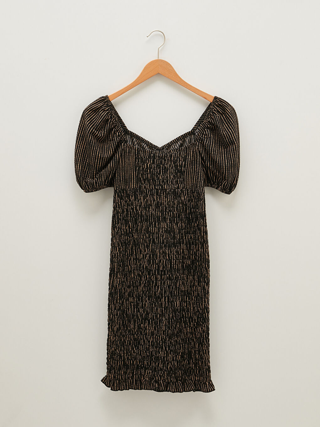 Siyah Desenli Kısa Kollu Krinkle Kumaş Kadın Elbise-7