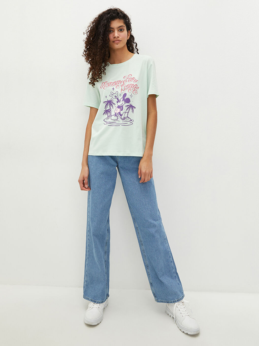 Crew Neck Mickey Mouse Printed Short Sleeve Women's T-Shirt-2