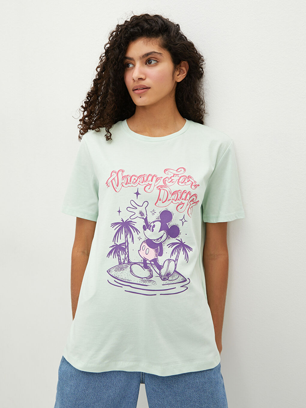 Crew Neck Mickey Mouse Printed Short Sleeve Women's T-Shirt