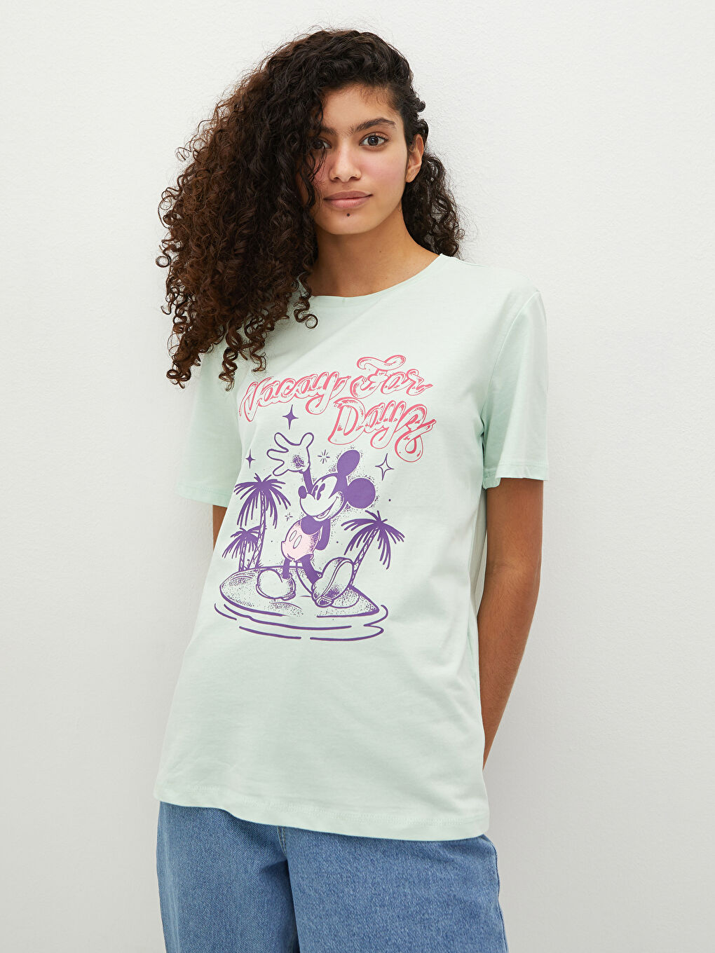Crew Neck Mickey Mouse Printed Short Sleeve Women's T-Shirt-1