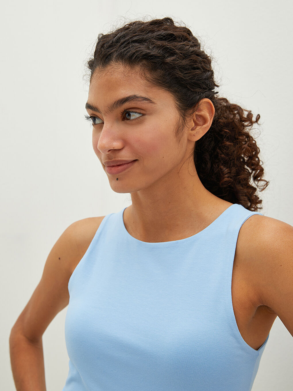 Mavi Kadın Bisiklet Yaka Düz Crop-4