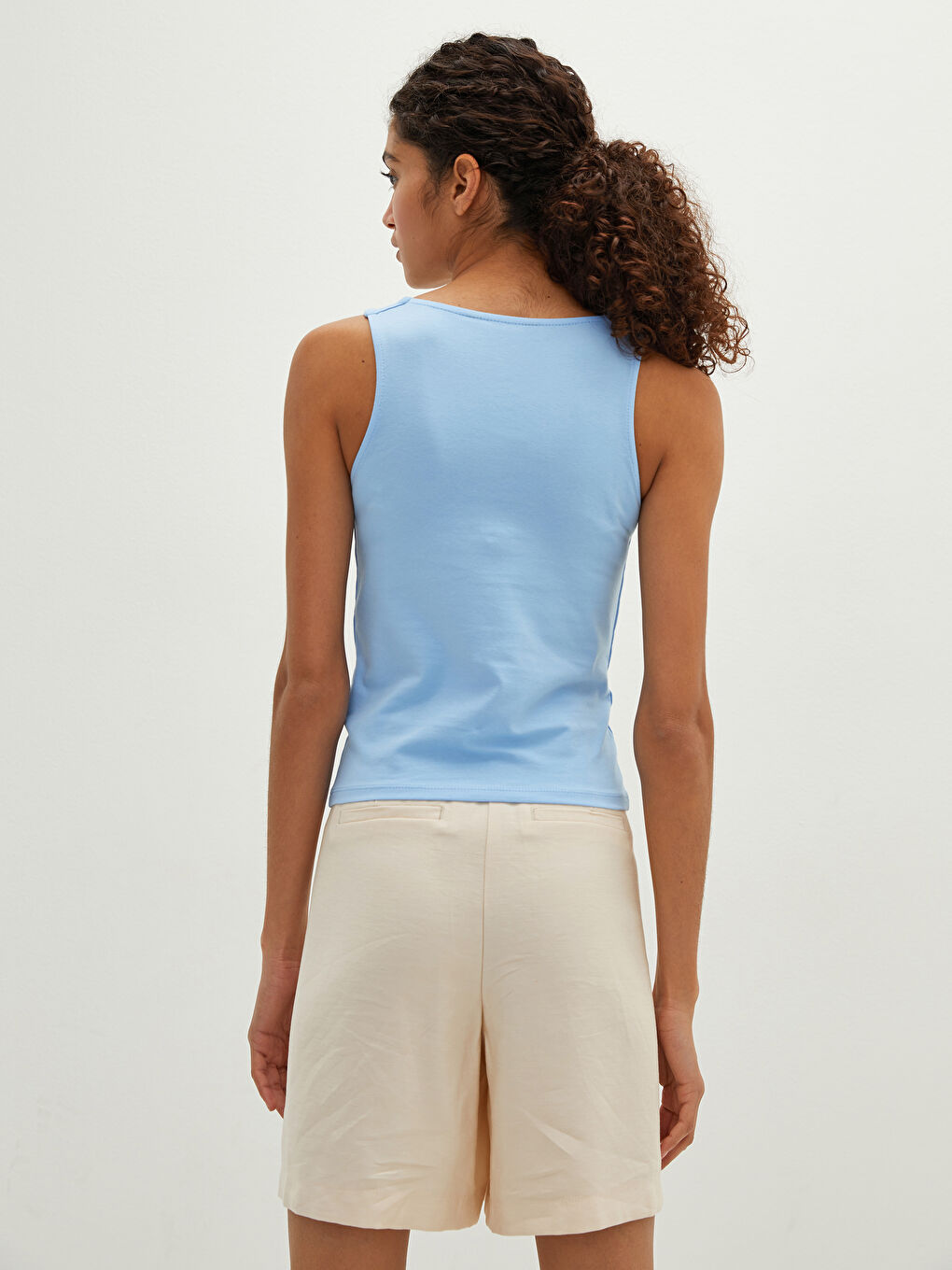 Mavi Kadın Bisiklet Yaka Düz Crop-5