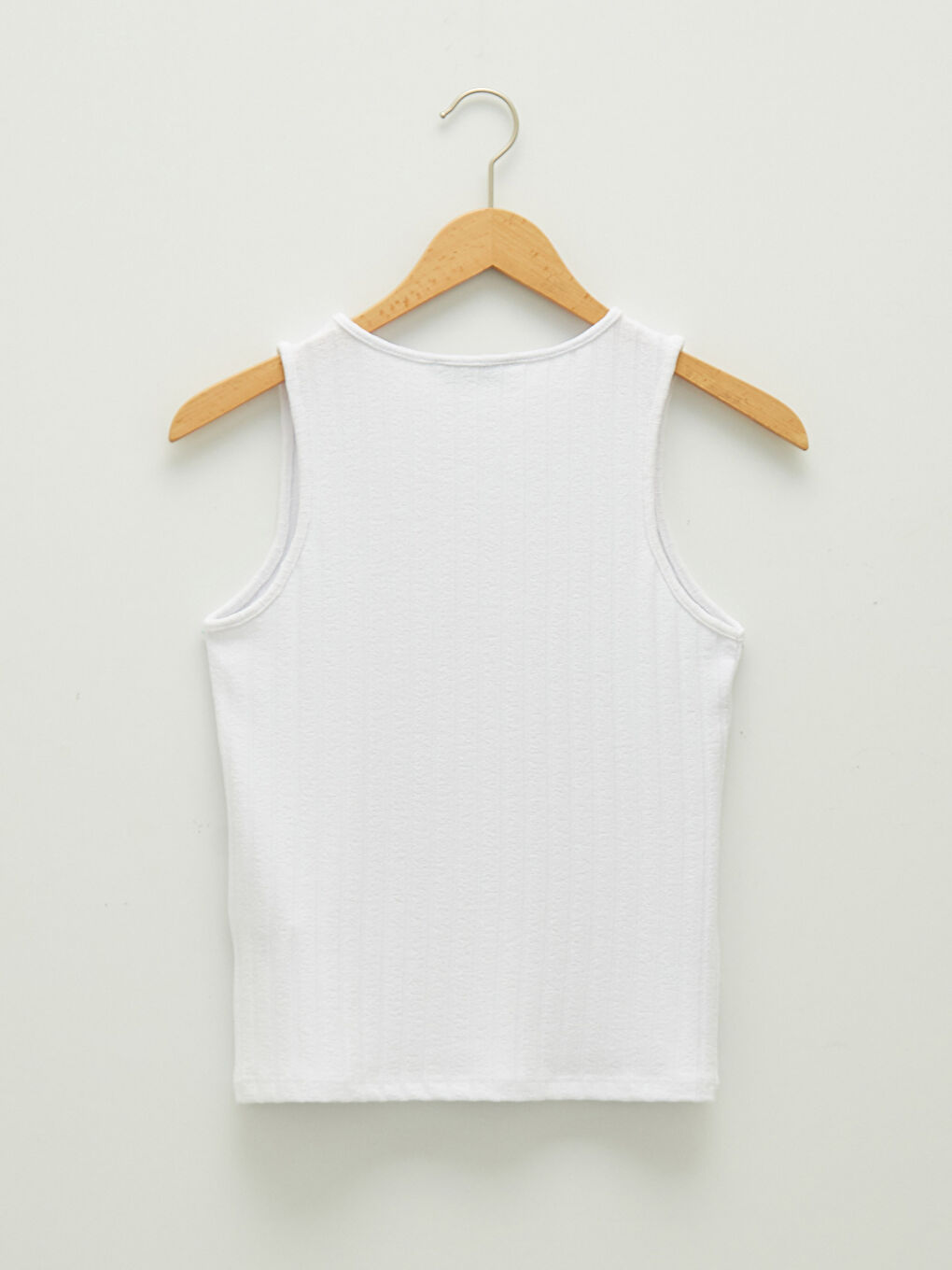 Beyaz Bisiklet Yaka Düz Kolsuz Kaşkorse Kumaş Kadın Atlet-9