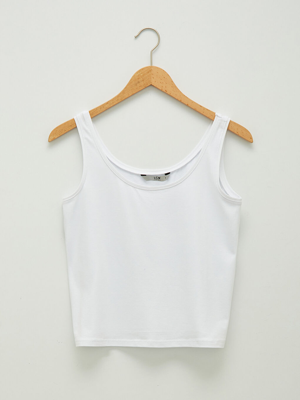 Beyaz Kadın U Yaka Askılı Düz Atlet-6