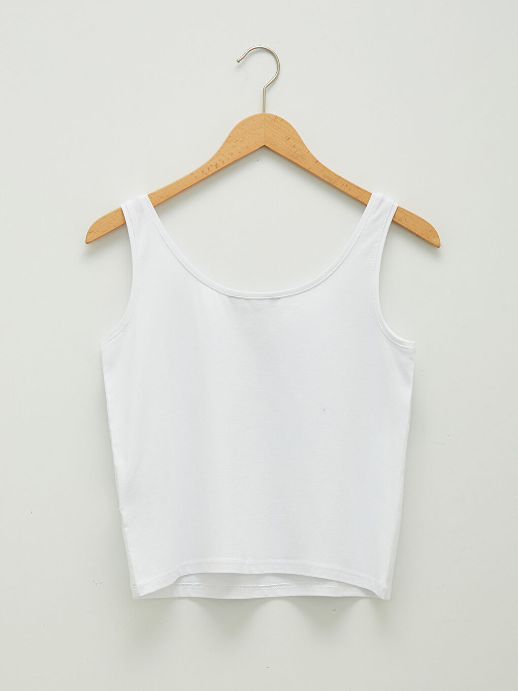 Beyaz Kadın U Yaka Askılı Düz Atlet-7