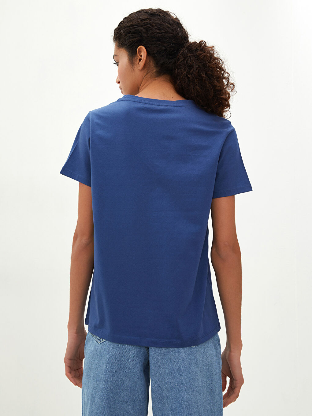 V-Neck Plain Short Sleeve Women's T-Shirt-4