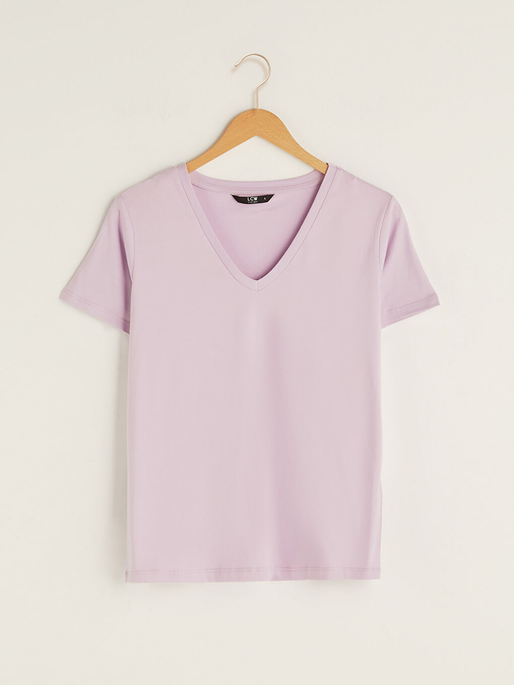 V-Neck Plain Short Sleeve Women's T-Shirt-5