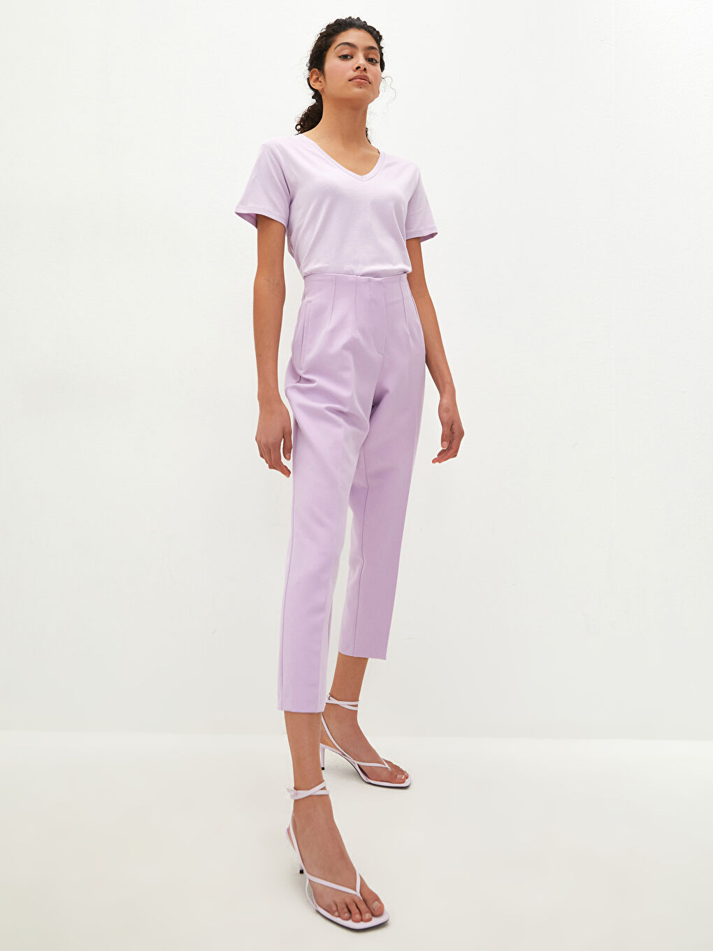 V-Neck Plain Short Sleeve Women's T-Shirt-1