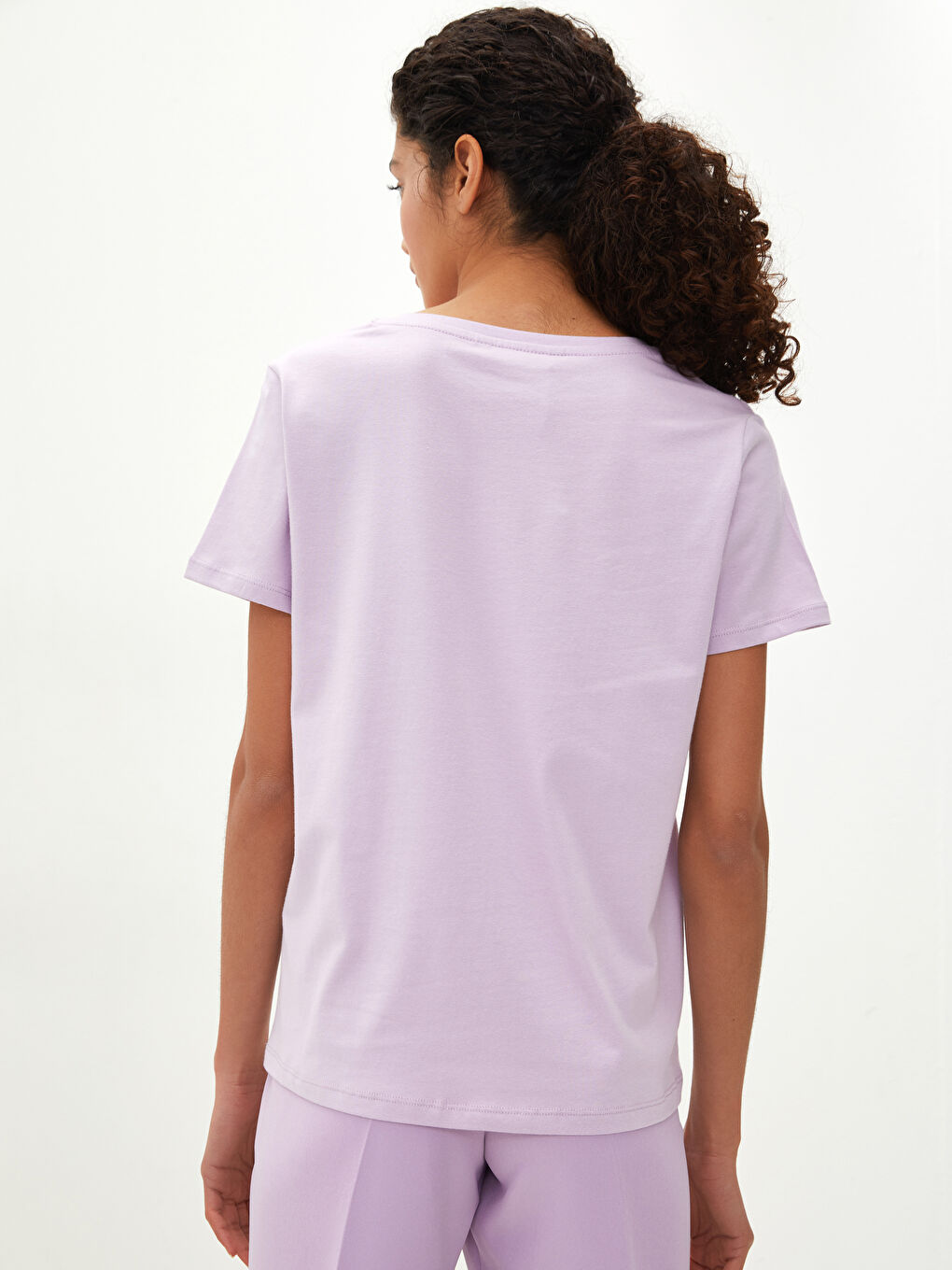 V-Neck Plain Short Sleeve Women's T-Shirt-3