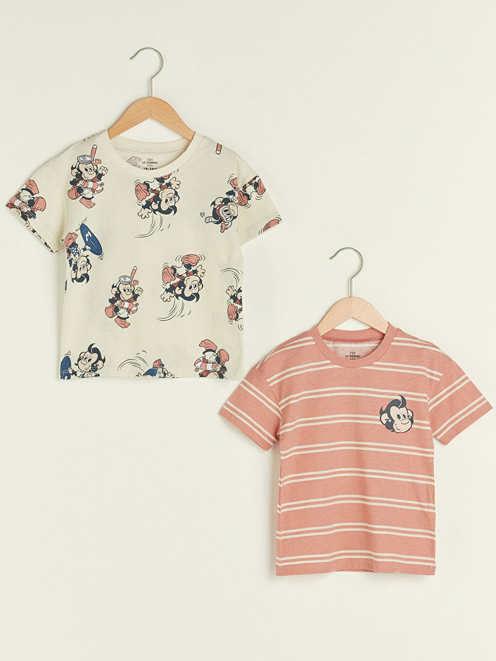 LCW baby Lot de 2 T-shirts Bébé à Manches Courtes Col Rond Imprimé Singe Nostalgique -S1JR00Z1-LHJ