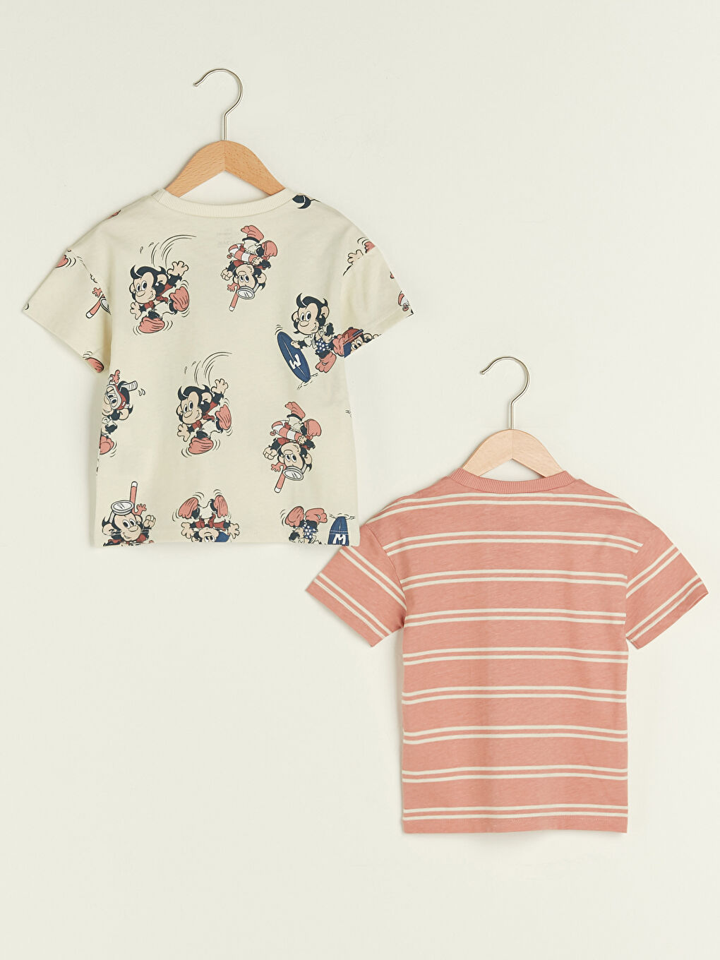LCW baby Lot de 2 T-shirts Bébé à Manches Courtes Col Rond Imprimé Singe Nostalgique -S1JR00Z1-LHJ