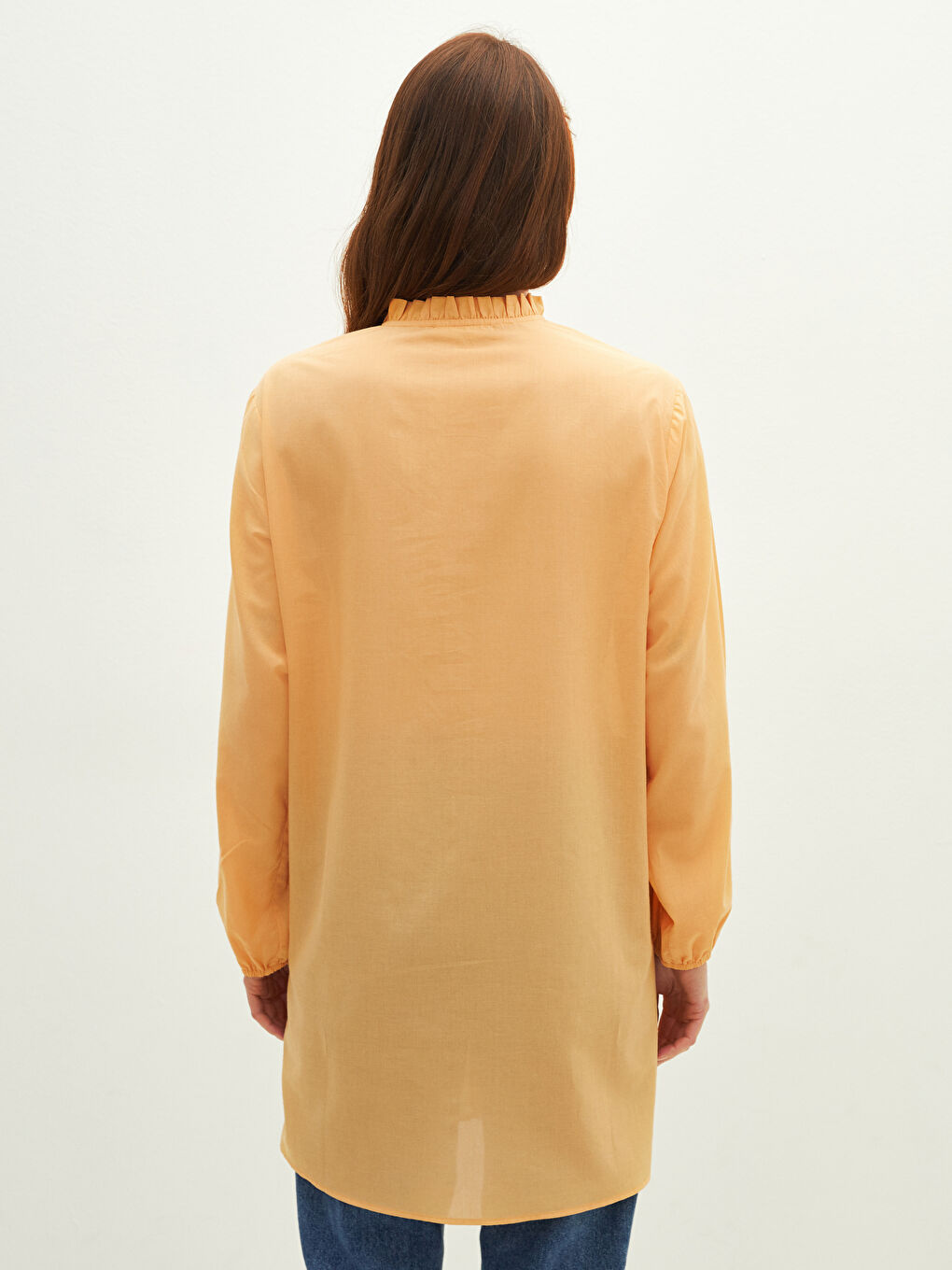 Frilly Collar Embroidered Long Sleeve Poplin Women's Tunic-5