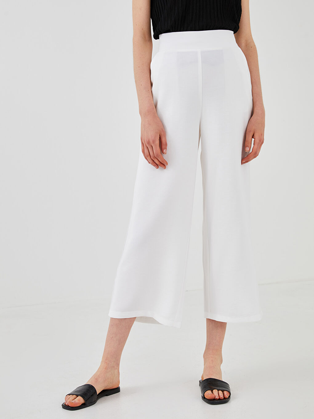 Pantalon Capri Taille Haute Coupe Ample Longueur Cheville Détail Poches pour Femmes-3