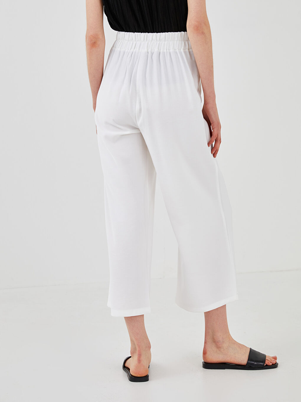 Pantalon Capri Taille Haute Coupe Ample Longueur Cheville Détail Poches pour Femmes-4