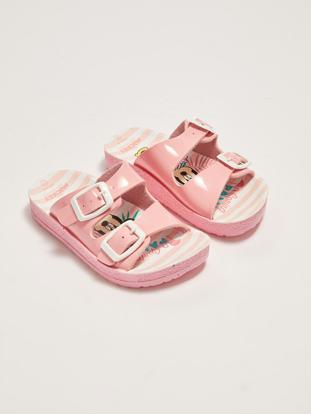 Pembe Minnie Mouse Lisanslı Çift Tokalı Kız Çocuk Terlik