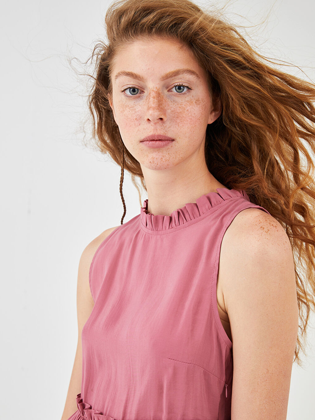 Frilly Collar Straight Sleeveless Modal Blended Fabric Women Dress-3