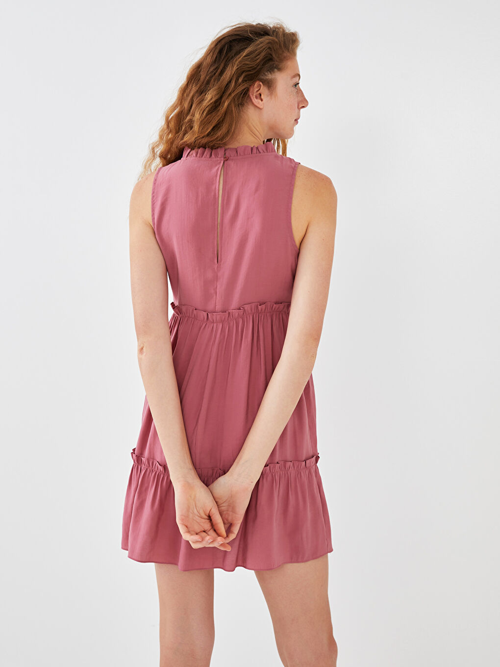 Frilly Collar Straight Sleeveless Modal Blended Fabric Women Dress-5