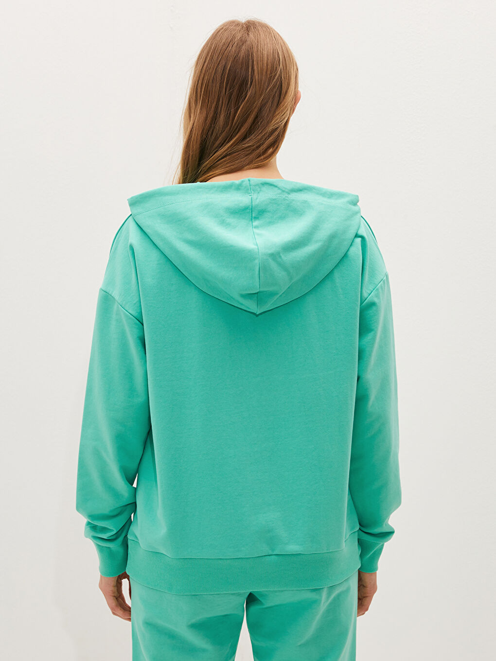 Yeşil Kapüşon Yaka Baskılı Uzun Kollu Kadın Sweatshirt-6