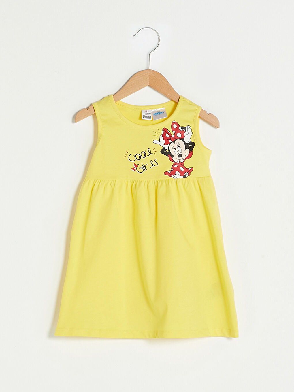Sarı Bisiklet Yaka Minnie Mouse Baskılı Kız Bebek Elbise