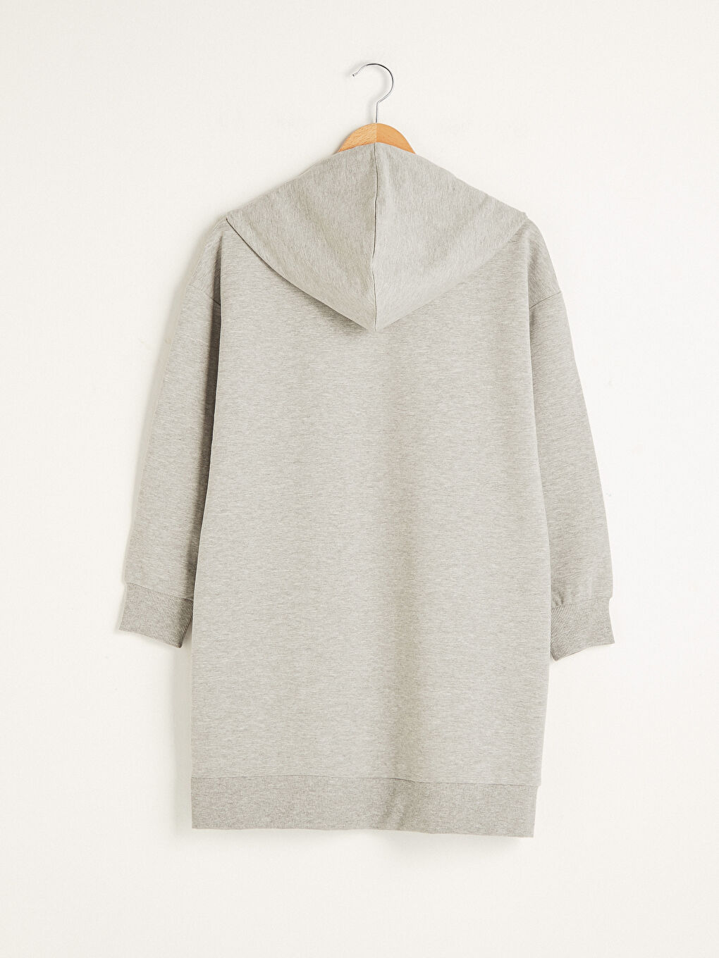 Gri Kapüşon Yaka Baskılı Uzun Kollu Kadın Sweatshirt Tunik-6