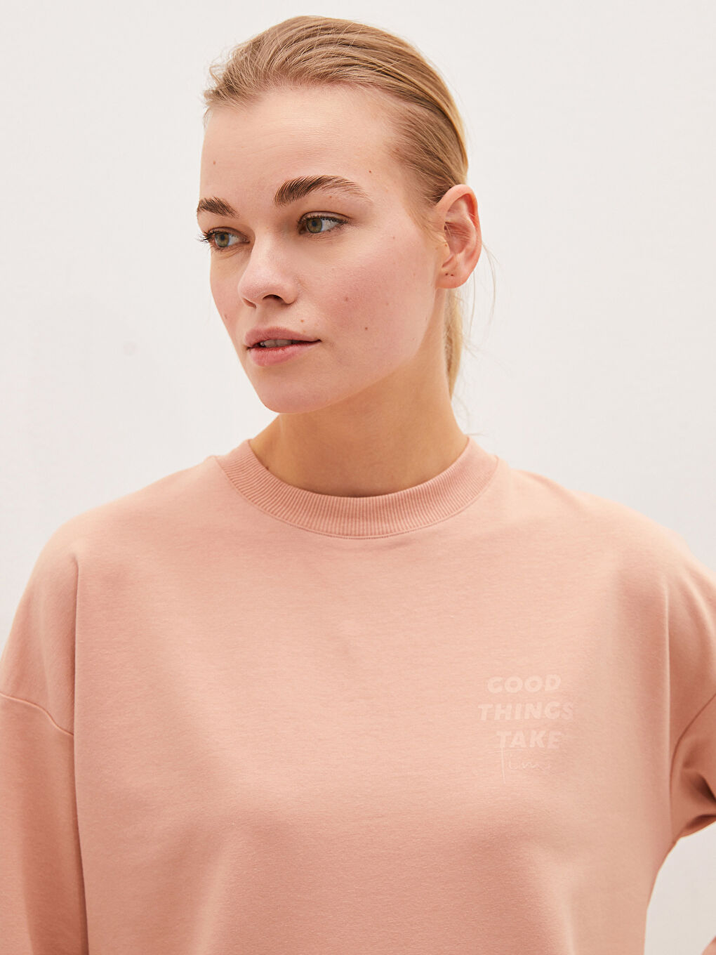 تونيك كنزة رياضية برقبة دائرية مطبوع بأكمام طويلة للسيدات-3