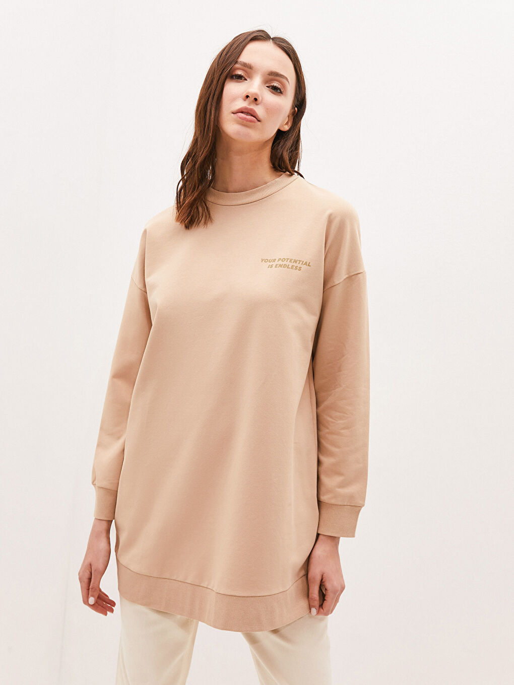 Crew Neck Printed Long Sleeve Oversize Women's Sweatshirt Tunic-1