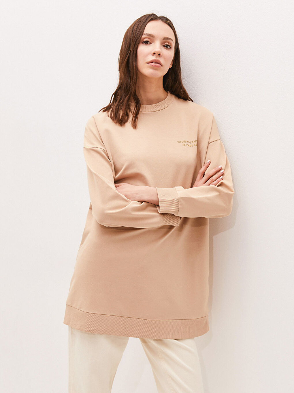 Crew Neck Printed Long Sleeve Oversize Women's Sweatshirt Tunic-4