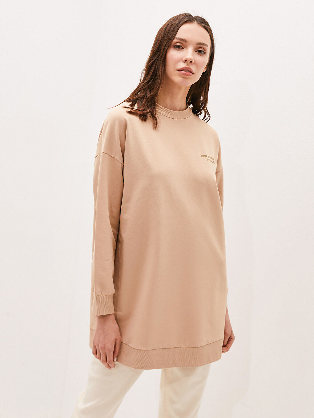 Crew Neck Printed Long Sleeve Oversize Women's Sweatshirt Tunic