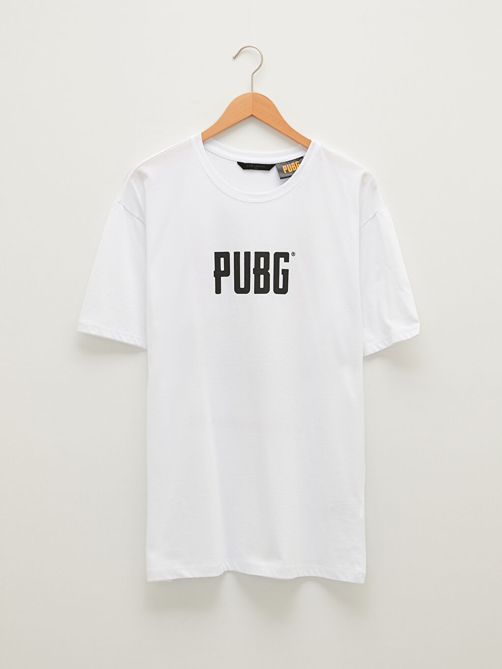 Beyaz Bisiklet Yaka Kısa Kollu Pubg Baskılı Penye Erkek Tişört-6