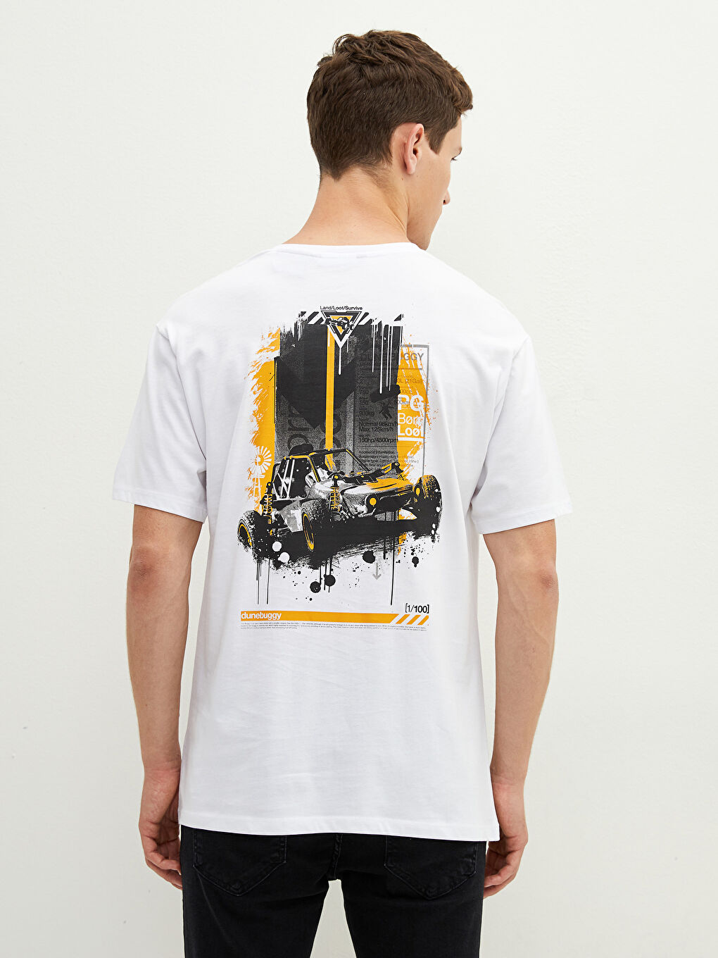 Beyaz Bisiklet Yaka Kısa Kollu Pubg Baskılı Penye Erkek Tişört-4