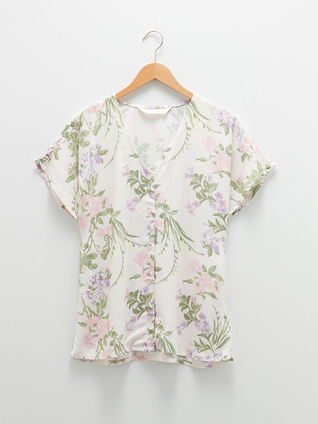 V-Neck Floral Short Sleeve Viscose Women's Pajamas Set-1