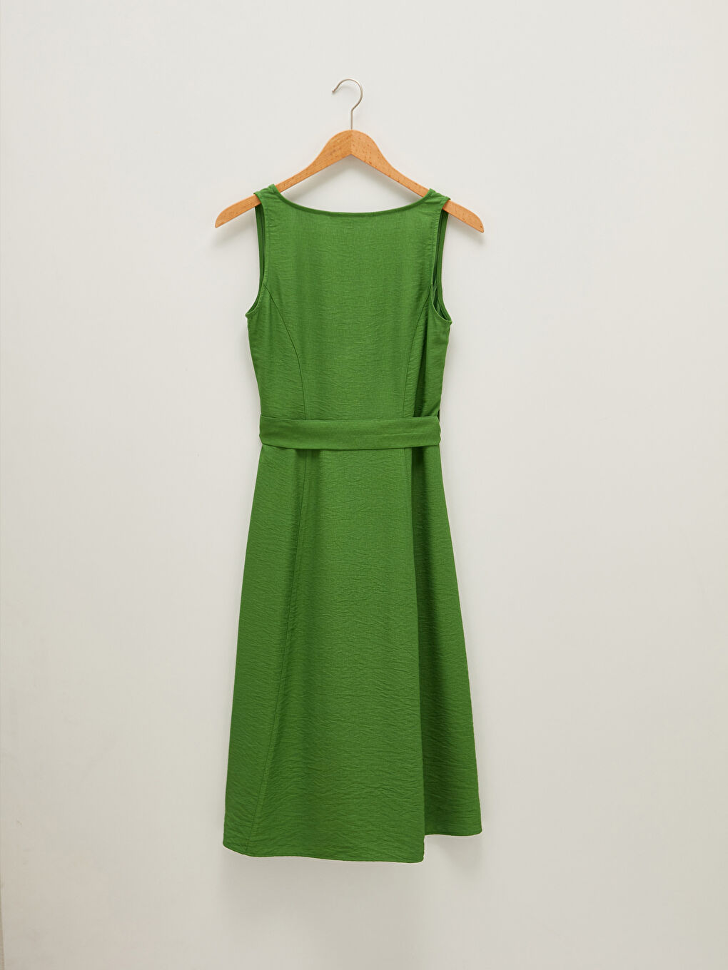 V-Neck Straight Front Buttoned Waist Belt Women's Dress-8