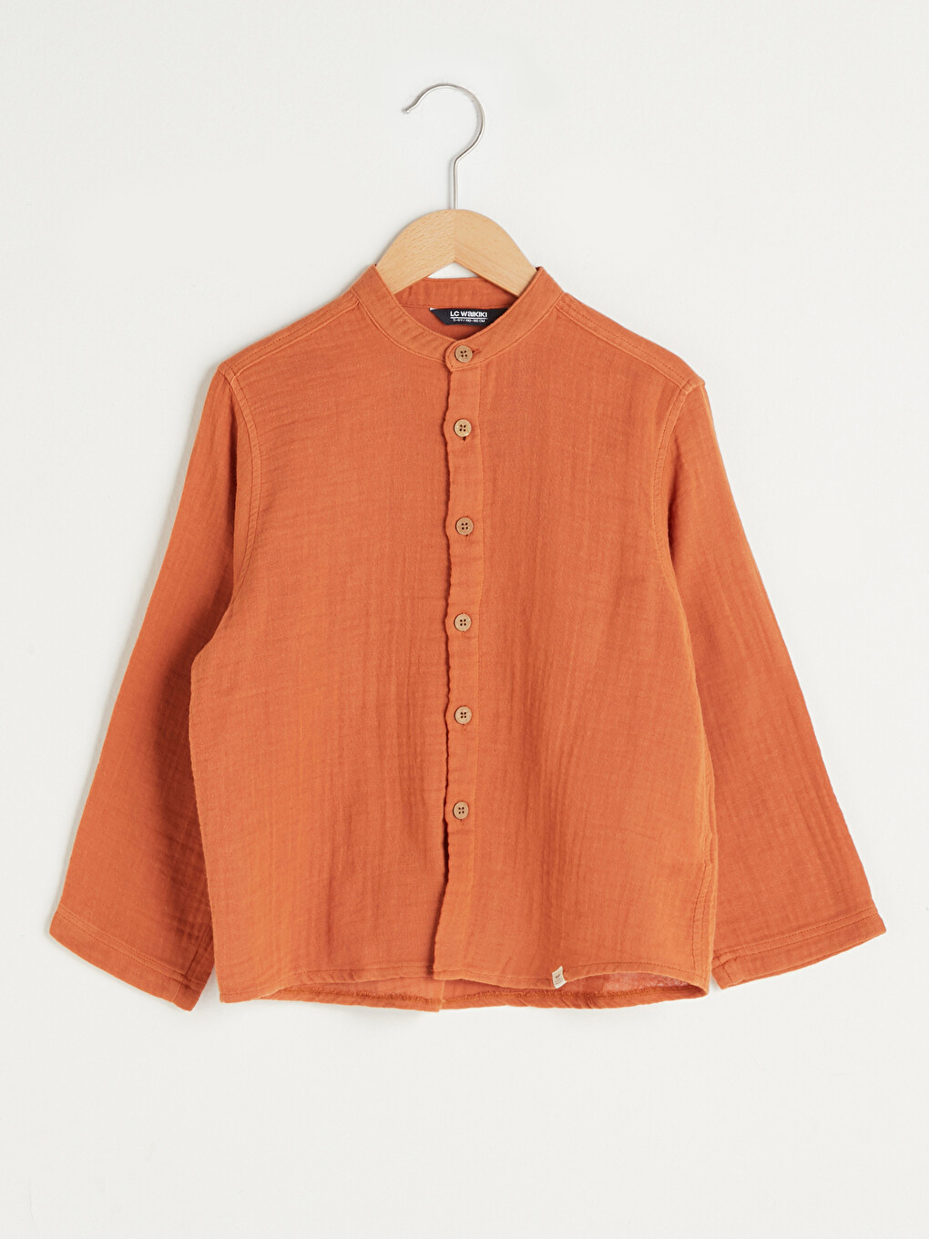 Grandad Collar Basic Long Sleeve Cotton Boy's Shirt