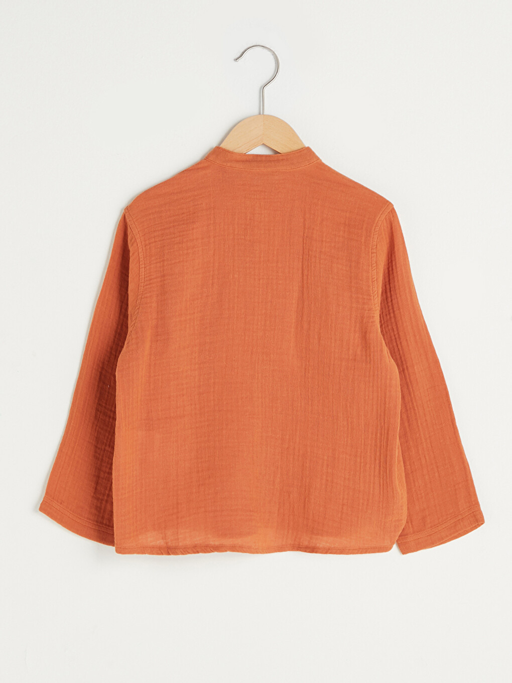 Grandad Collar Basic Long Sleeve Cotton Boy's Shirt-1