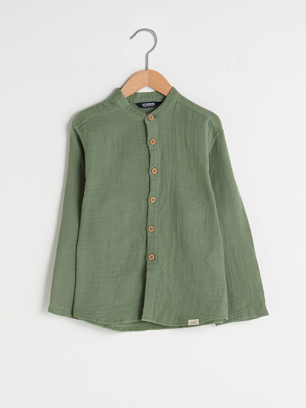 Grandad Collar Basic Long Sleeve Cotton Boy's Shirt