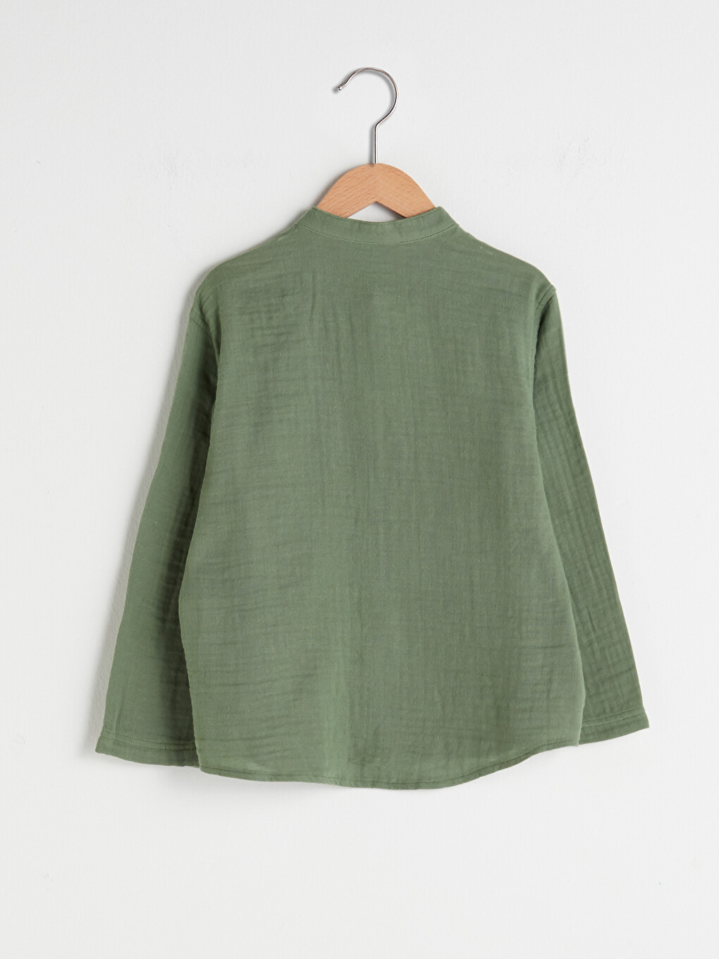 Grandad Collar Basic Long Sleeve Cotton Boy's Shirt-1