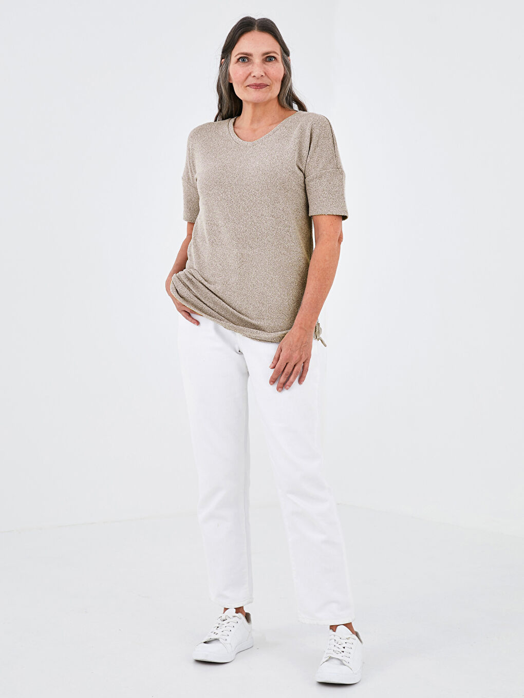 V-Neck Plain Short Sleeve Women's T-Shirt -S1JV71Z8-RRT