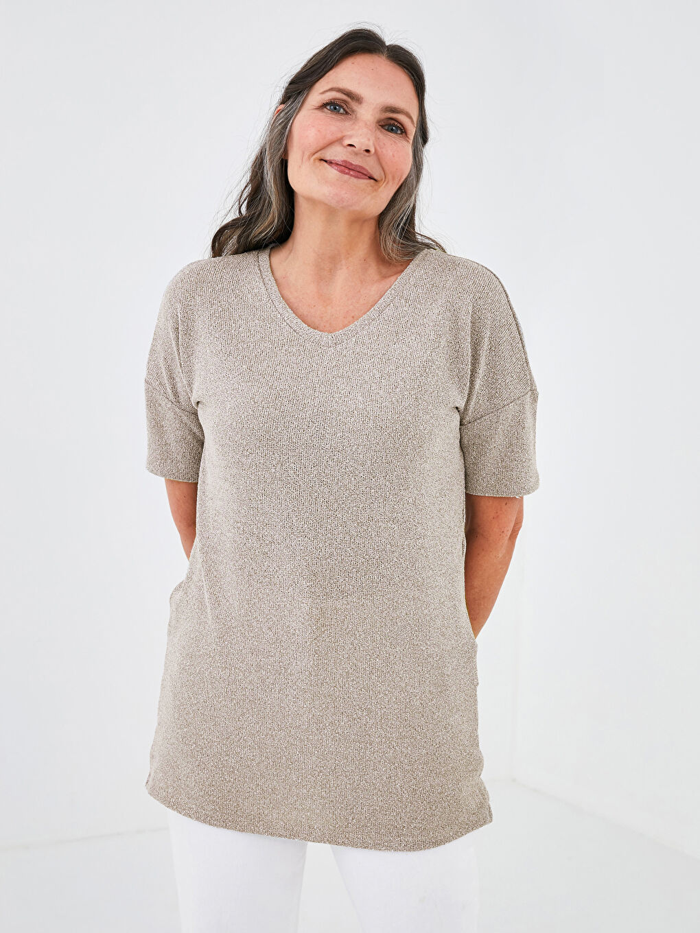 V-Neck Plain Short Sleeve Women's T-Shirt -S1JV71Z8-RRT