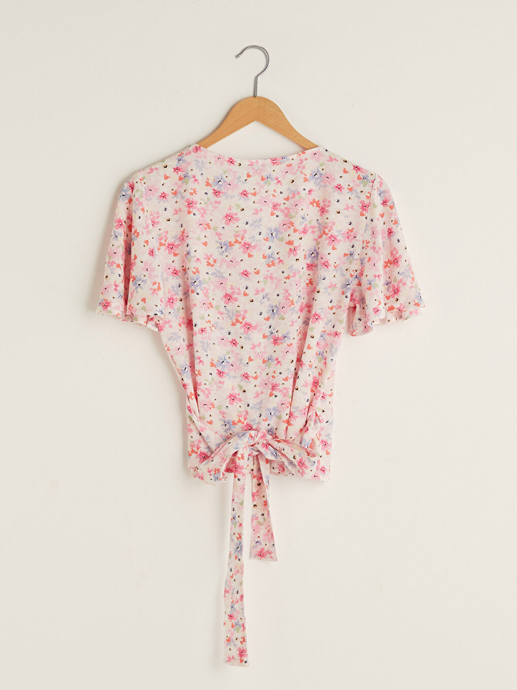 Double Breasted Floral Short Sleeve Crinkle Fabric Women's Blouse-6