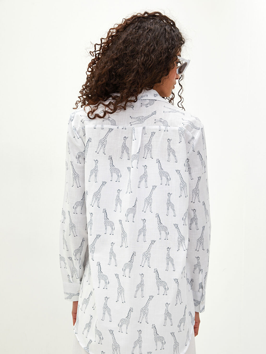 Printed Button-Down Long Sleeve Poplin Women's Shirt-3