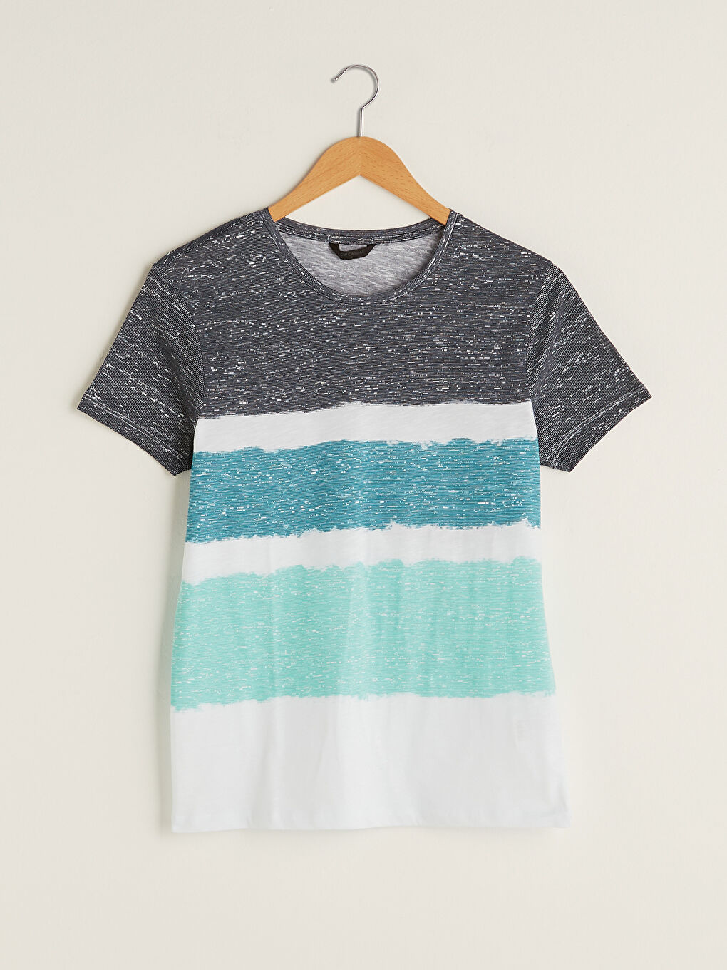 Beyaz Bisiklet Yaka Kısa Kollu Renk Bloklu Penye Erkek Tişört-5