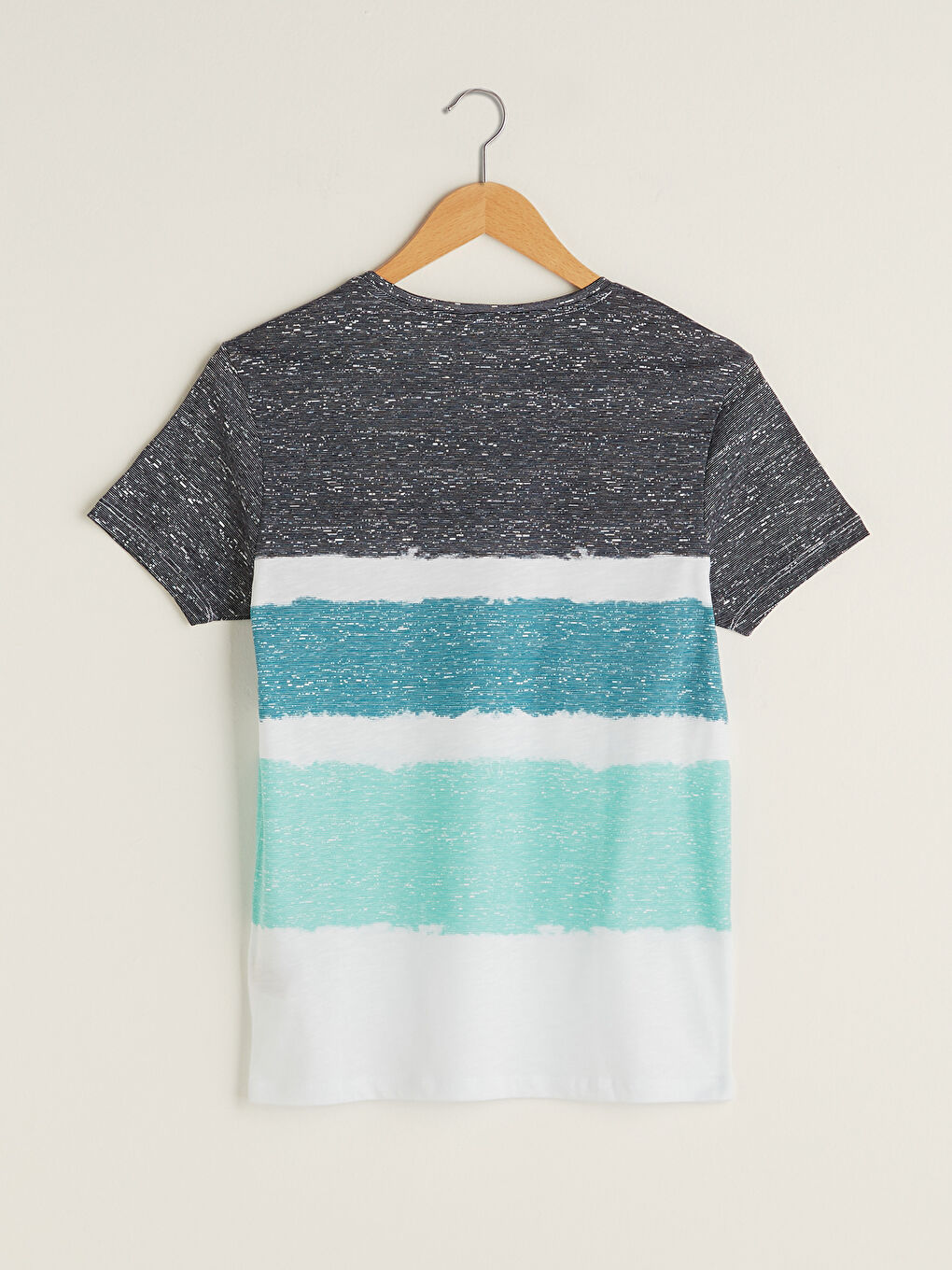 Beyaz Bisiklet Yaka Kısa Kollu Renk Bloklu Penye Erkek Tişört-6